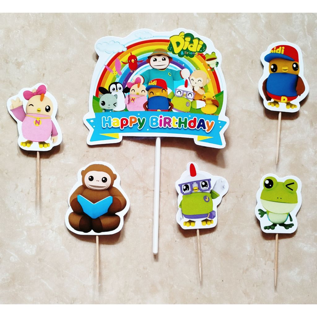 satu set hiasan kue cake topper ulang tahun motif didi & friends / didi and friends