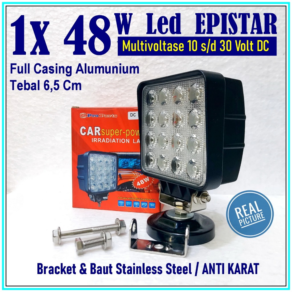 LAMPU Sorot LED 48W 24V 24volt Alumunium Casing Bracket Stainless Steel Anti KARAT Forklift Beko Exc