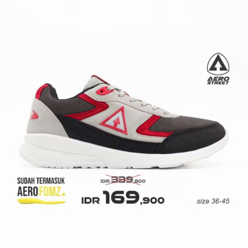 Aerostreet Sepatu Sneaker Casual Pria Wanita Osaka Putih Abu Merah Ukuran 39