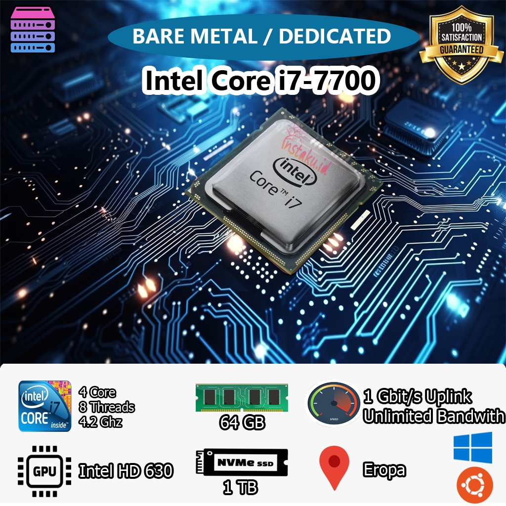 RDP Bare Metal / Dedicated Server / RDP Emulator Intel i7-7700 RAM 64GB 1 TB NVMe Bisa Diperpanjang