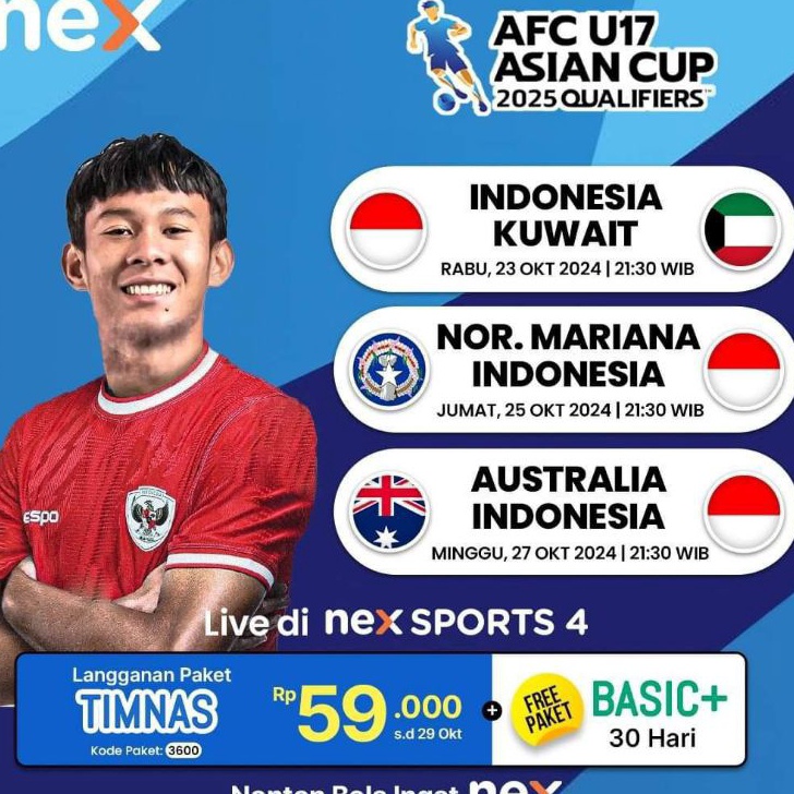 Paket Nex Parabola TIMNAS AFC U17 Asian Cup 225 Qualifier Nex Parabola Paket Bola Timnas Indonesia P