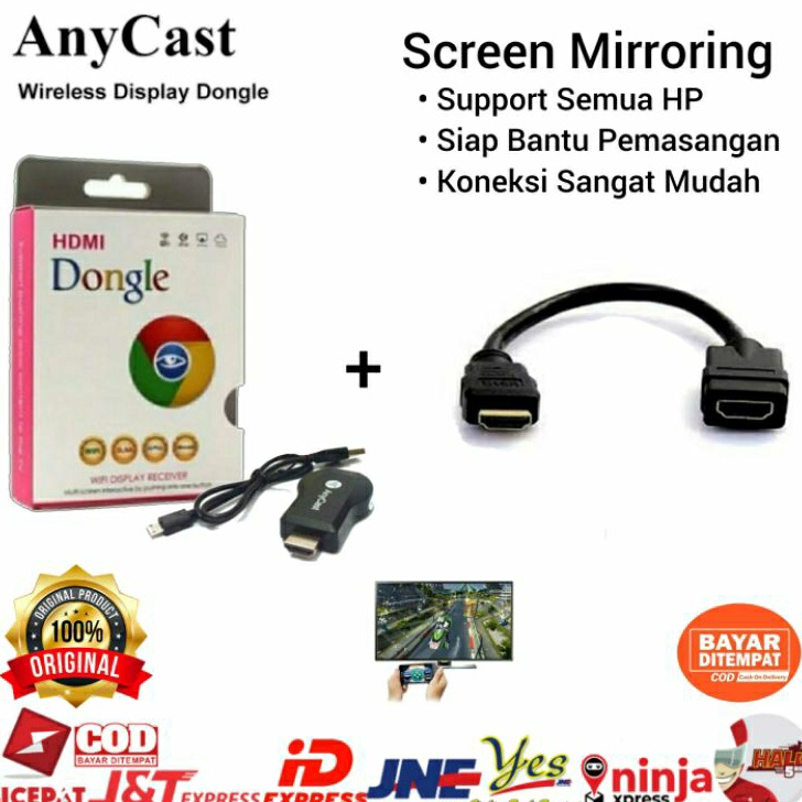 ANYCAST DONGLE WIRELESS PENYAMBUNG HP KE TV  ANYCASH DONGEL MIRACAST WIFI  SAMBUNGAN KABEL HDTV EXTE