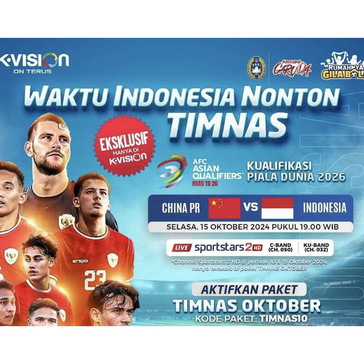 Paket TIMNAS Kualifikasi Piala Dunia 226 K Vision Paket Timnas Oktober KVision