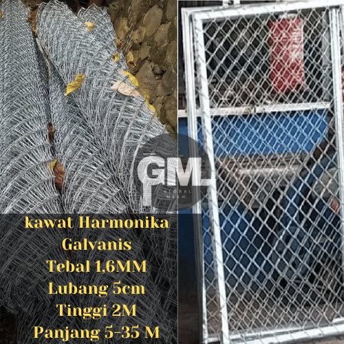 Kawat Pagar Harmonika Galvanis 1,6MM Tinggi 2Meter Lubang 5CM (PER-ROLL)