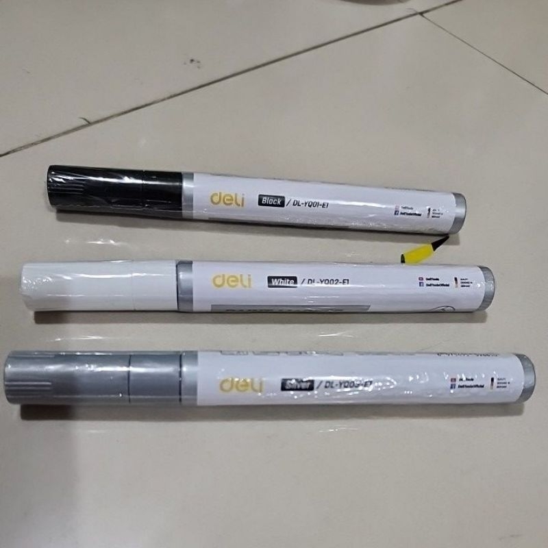 

DELI PAINT MARKER SPIDOL BAN SPIDOL GAMBAR ANTI AIR MULTIFUNGSI TIP 2MM HITAM PUTIH SILVER