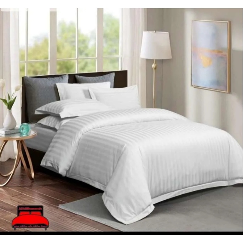 Bedcover Set Sprei Hotel Motif Salur Ukuran 90x200-200x200