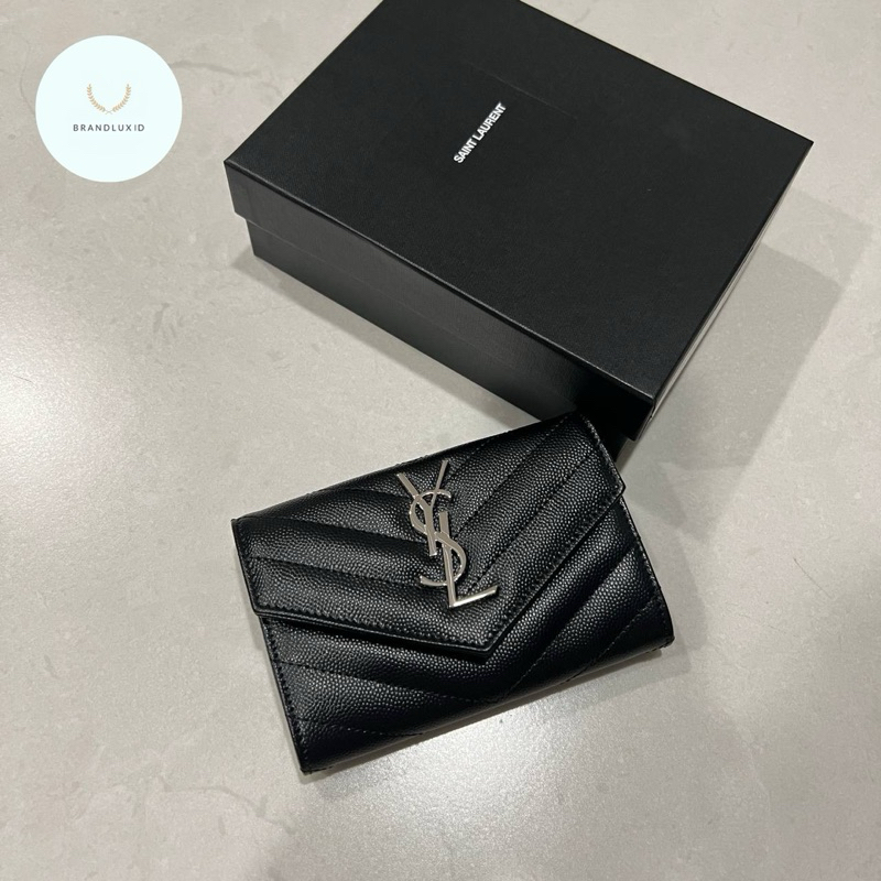 YSL monogram small envelope wallet 4cc+open compartement+back slot pocket Black SHW