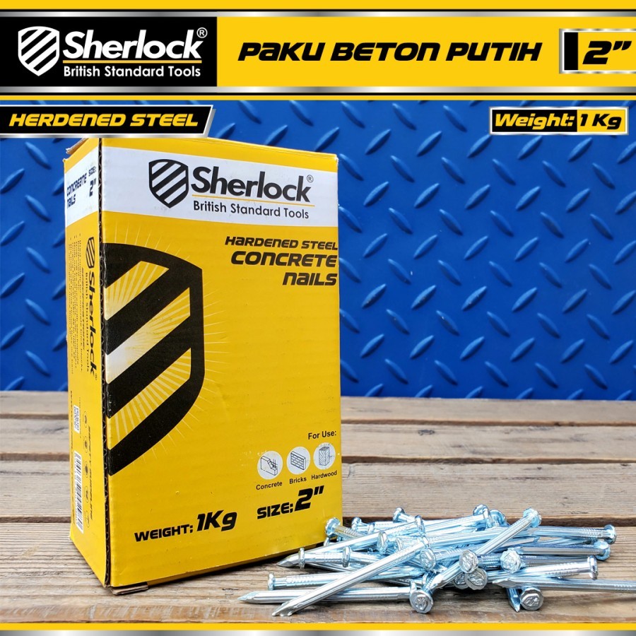 Paku Beton Galvanized Sherlock ukuran 2 inch (kekerasan 48-52 HRC) 1 Kotak Berat 1 kg