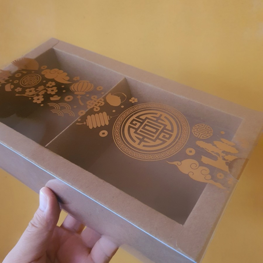 

10 pcs box mika sekat isi 2 ukuran 22x11x6cm kemasan kue eggatart warna cokelat cny