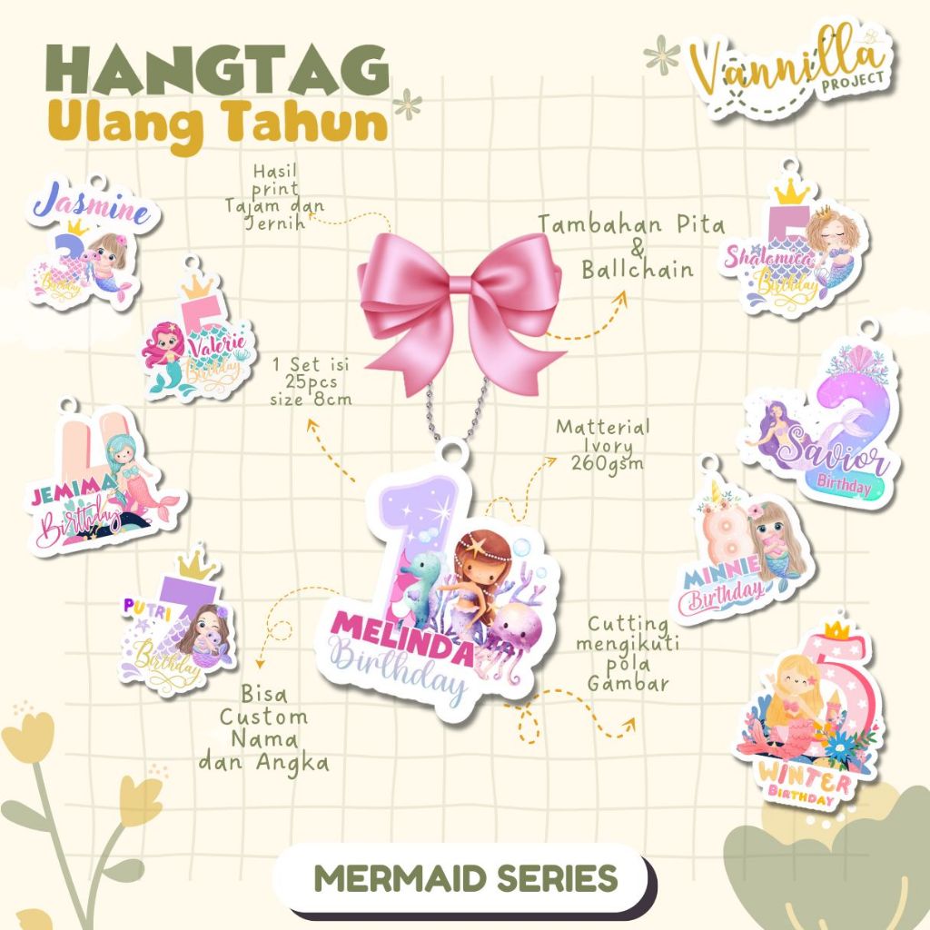 

25PCS HANGTAG ULANG TAHUN MERMAID PUTRI DUYUNG TAG HAMPERS ULANG TAHUN