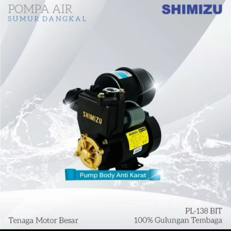 SHIMIZU PS 138 BIT POMPA AIR OTOMATIS PL-138BIT PL138BIT PL 138 BIT BODY PLASTIK ANTI KARAT