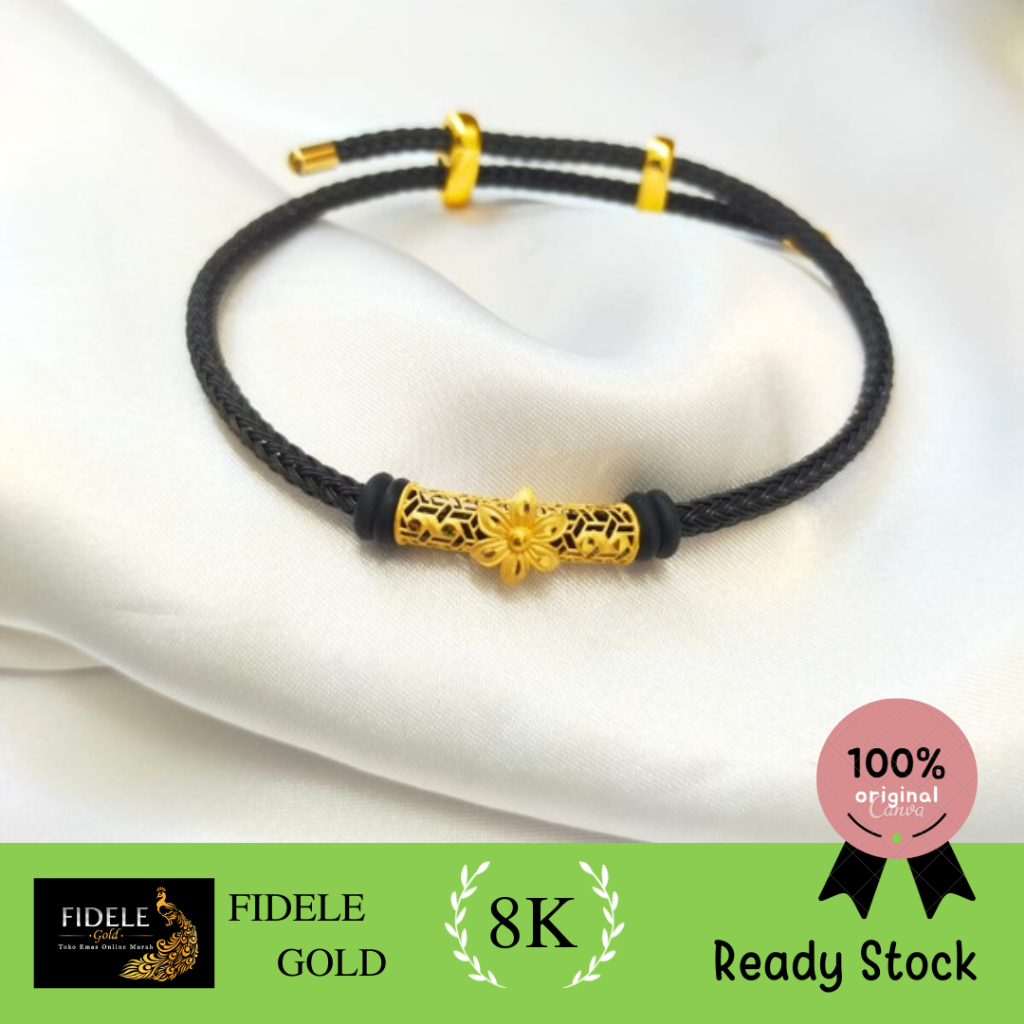 Gelang charm fashion bunga simple emas kuning 375 8karat