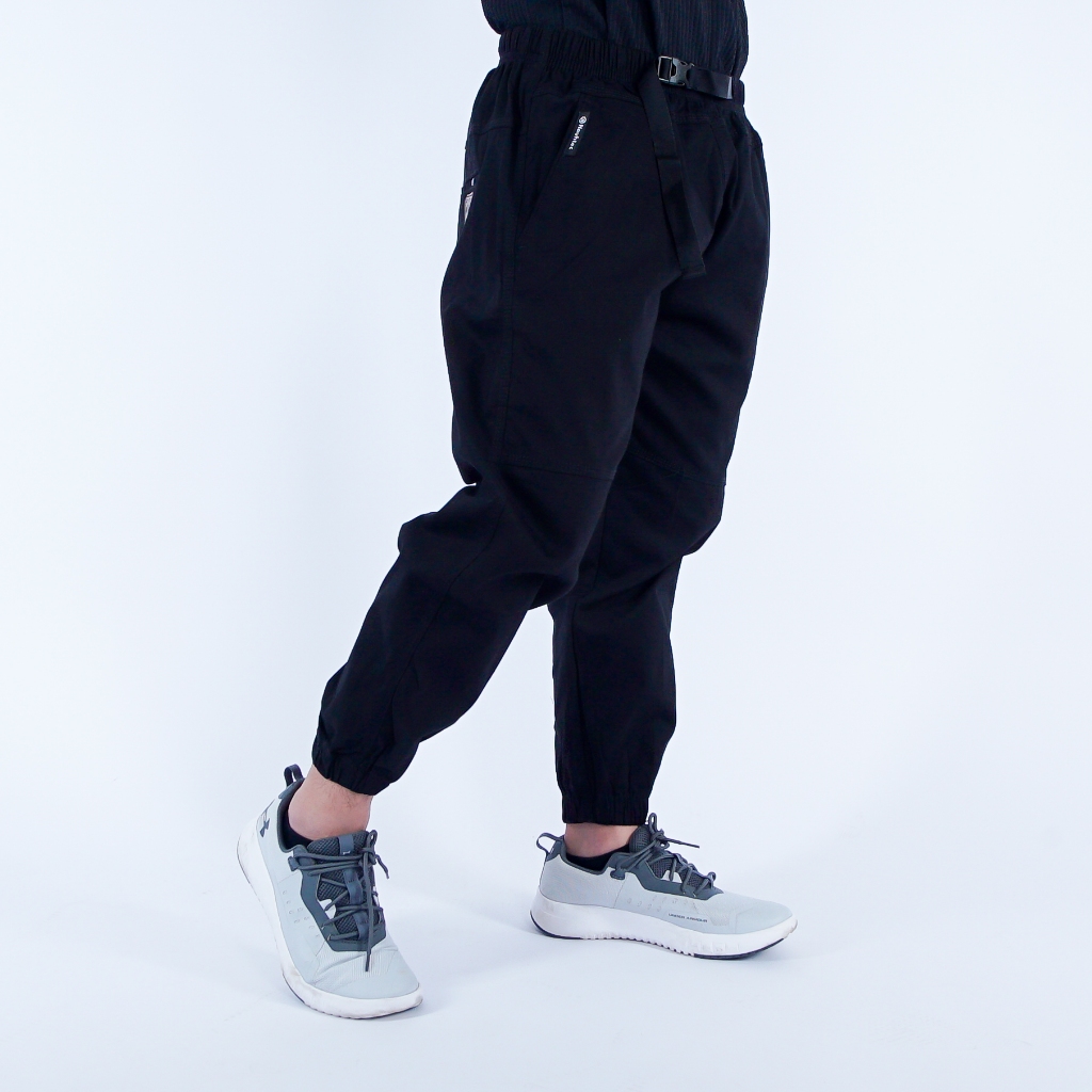 NauhTec Celana Sirwal Pria Jogger Pants Bahan  Katun Stretch Lentur Warna Hitam Size M - L -XL-XXL -