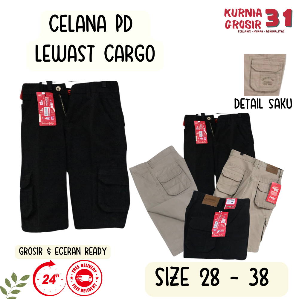 Celana Pendek LEWAST CARGO Bahan Katun ukuran / Pakaian Pria / Celana Kantong Banyak Laki