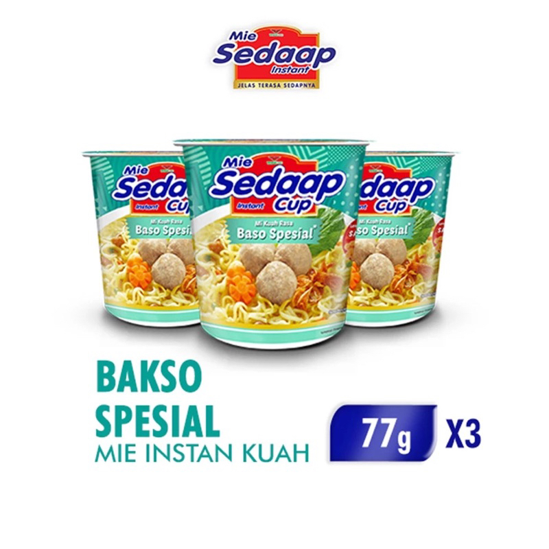 

Sedaap Mie Instan Cup Bakso Spesial 77 gr x3 Cup