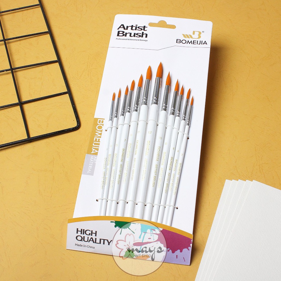 

KODE A57O 12 Pcs Kuas Lukis Set Isi 12 Pcs Round Premium Quality Artist Paint Brush Kuas Round Lancip Bulat Acrylic Oil Waterlor