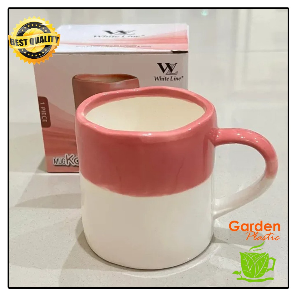 MUG KOREAN WHITELINE / mug keramik murah / mug lucu / mug cantik / mug pink hadiah lucu / hadiah mur