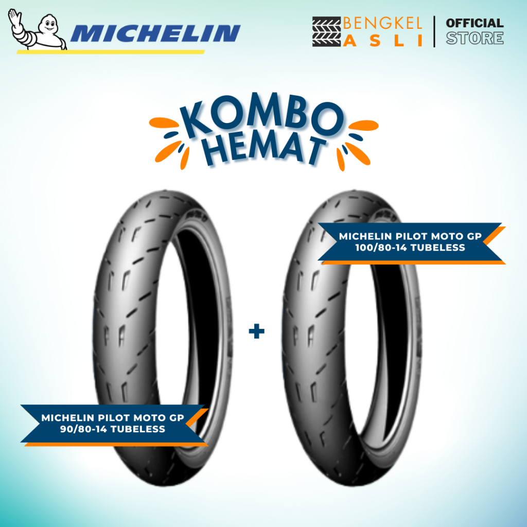 (KOMBO HEMAT 2 BAN TUBELESS) Ban Motor MICHELIN PILOT MOTO GP Ring 14 90/80-14 + Ban Motor MICHELIN 