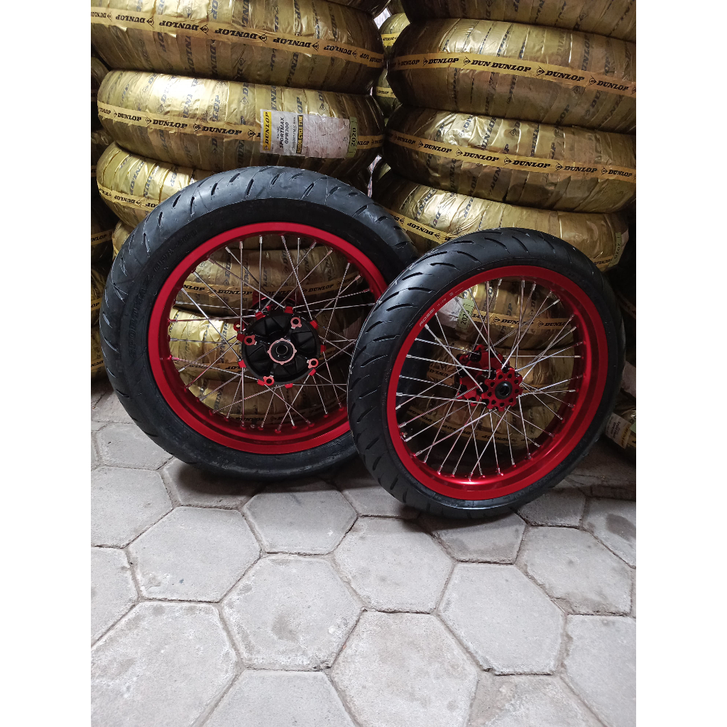 WHEELSET SUPERMOTO CRF RING 17 BAN DUNLOP SPORTMAX BARU