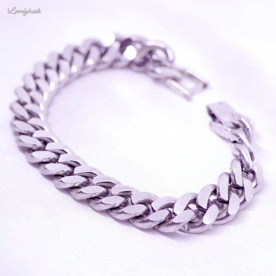 Gelang Rantai Baja Putih Stainless Steel Pria Wanita Dewasa Asli Anti Karat Model Rantai Besar Mik3
