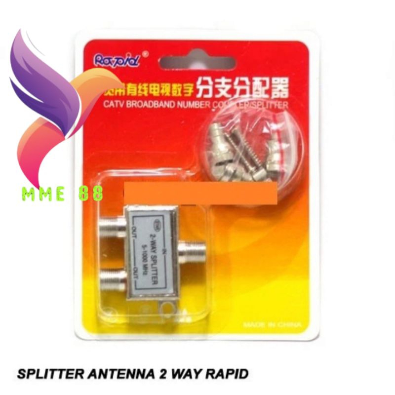 Splitter 2 Way Rapid Splitter Antena TV Pembagi Cabang Antena