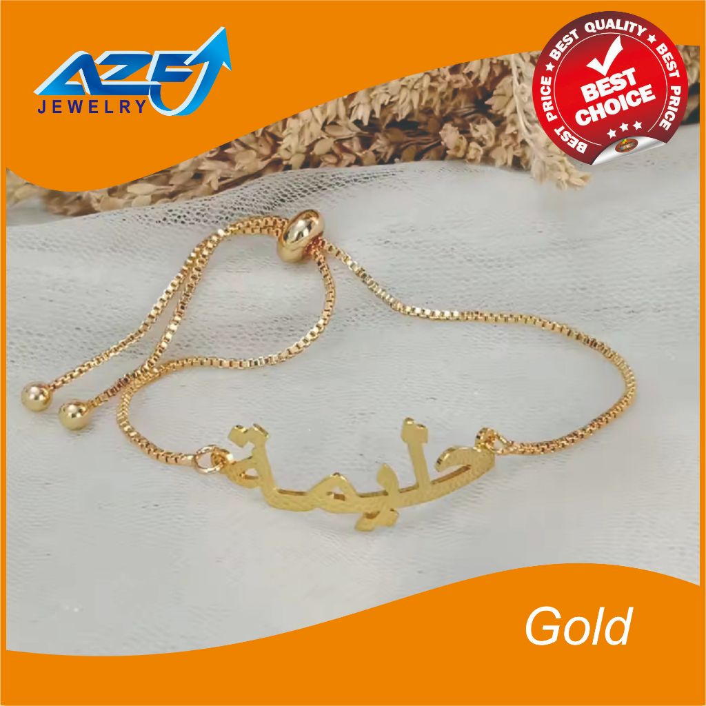 AZE Gelang Serut Custom Nama Huruf Arab Titanium Aksesoris Fashion Wanita Trendi