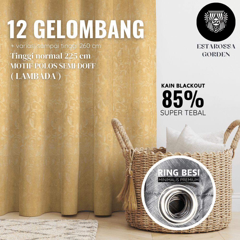 GORDEN BLACKOUT 12 GELOMBANG (LAMBADA) MOTIF POLOS DOFF SEMI GLOSSY BLACKOUT 95% GRADE A  GORDEN BLA