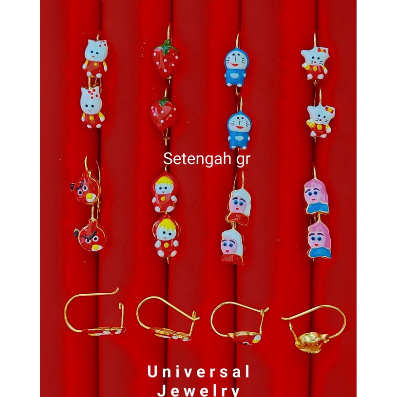 KODE G89F Anting Anak Hook Karakter Emas Muda setengah gram