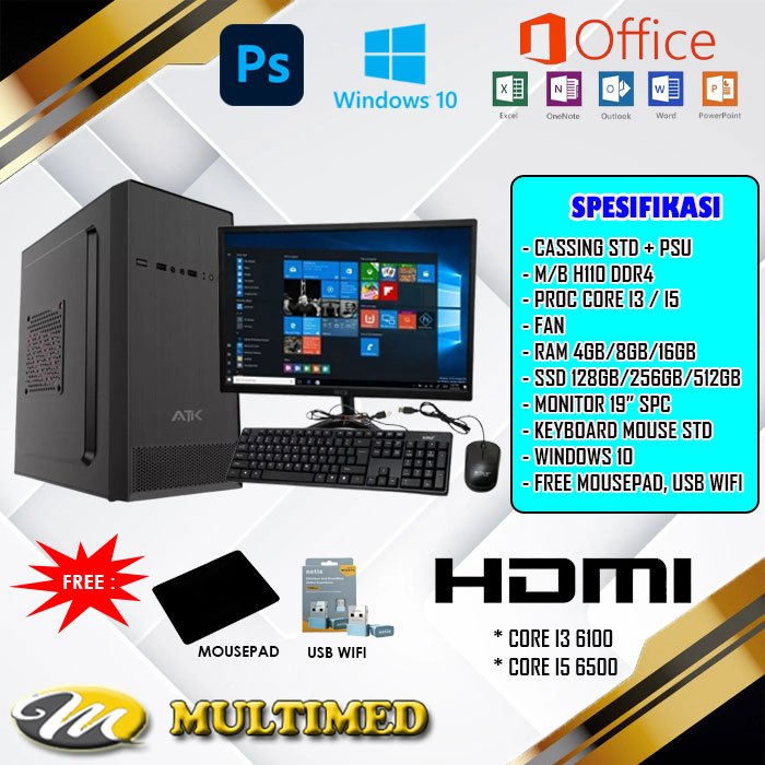 1 SET PC KOMPUTER RAKITAN LENGKAP MONITOR 19 INCH - CORE I5 6500