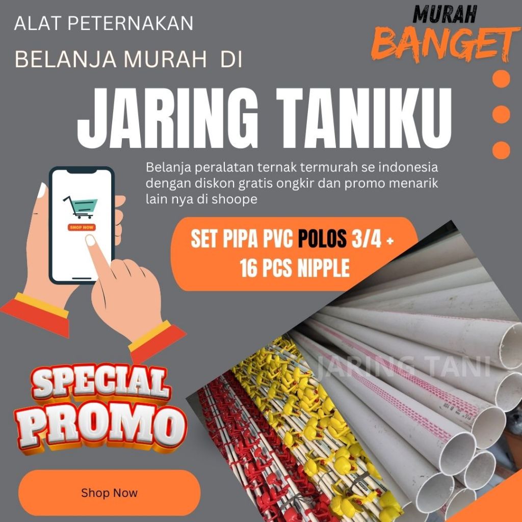 SET PIPA PVC POLOS 3/4 + 16 NIPPLE BROILER WATERING SYSTEM
