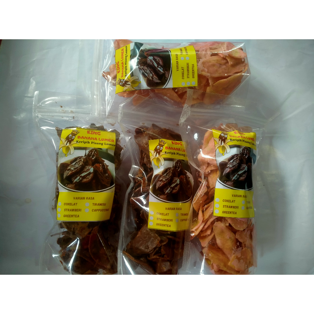 

Murah Paket isi 4 pcs Keripik Pisang Lumer Rasa Coklat dan Strawberi