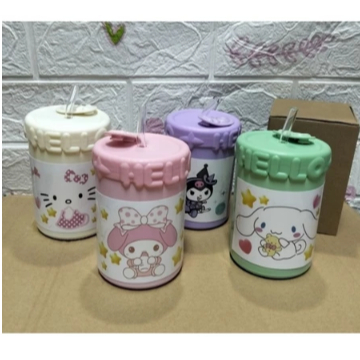 BOTOL MINUM KACA ANAK KARAKTER SANRIO DENGAN BOX DAN SEDOTAN /BOTOL MINUM LUCU SANRIO WARNA WARNI