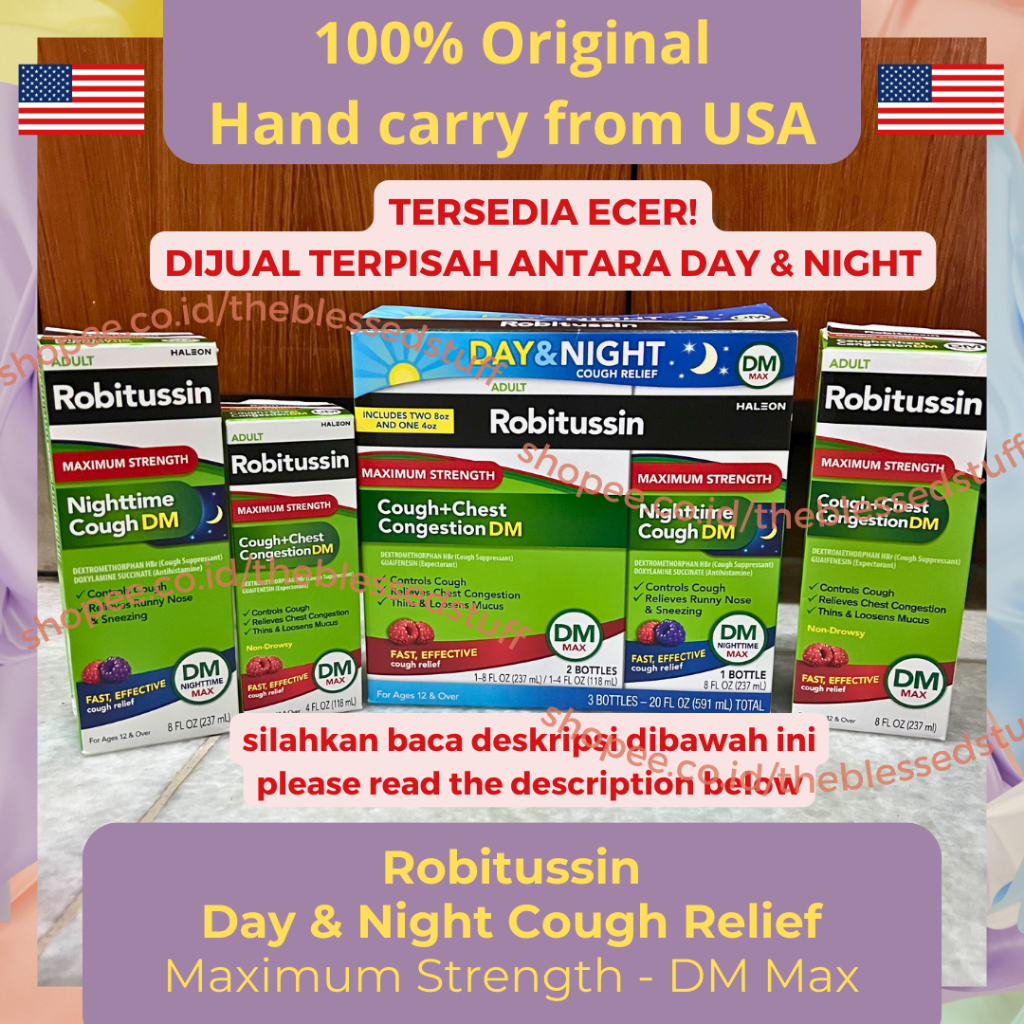 Robitussin Maximum Strength Cough + Chest Congestion DM Non Drowsy 237ml Nighttime DM 100% Original 