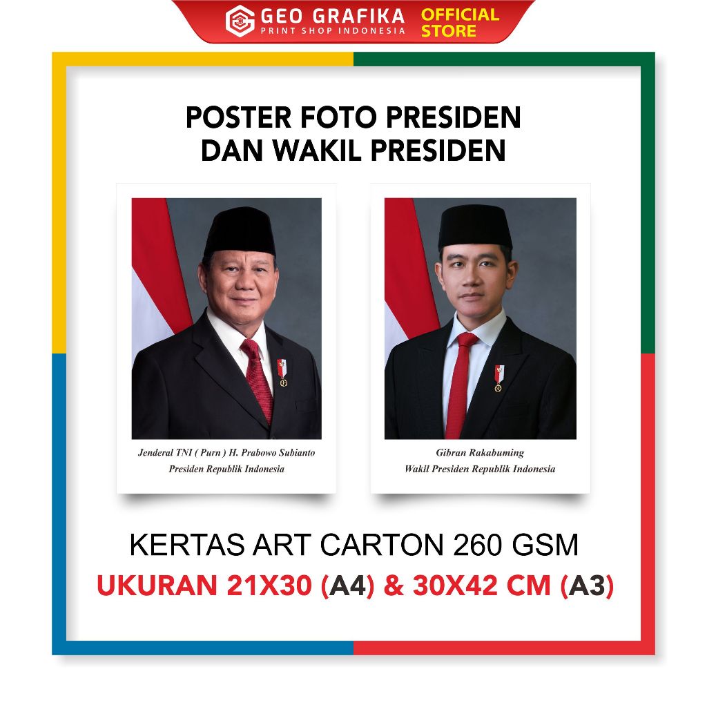 

Poster Foto Presiden dan Wakil Presiden Kertas Art Carton Ukuran A4 & A3