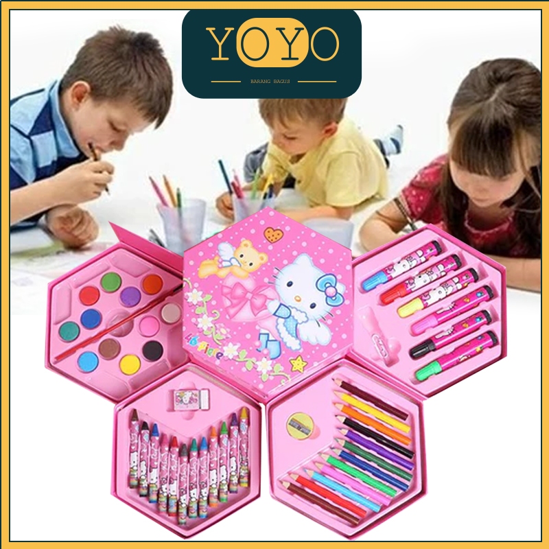 

Alat mewarnai 46 pcs set / Pensil warna set hexagon / Colouring pencil set kartun anak