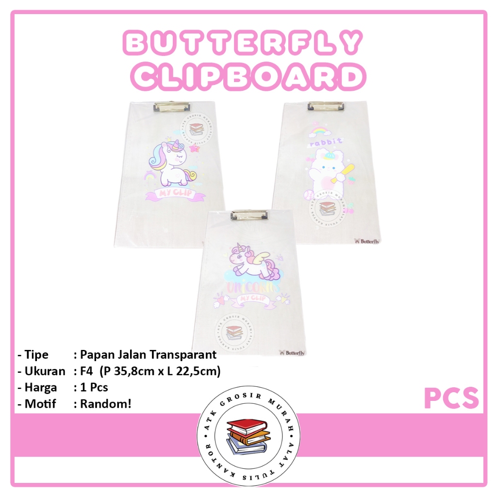 

Butterfly - Clipboard Transparant Random Papan Jalan F4 - Pcs