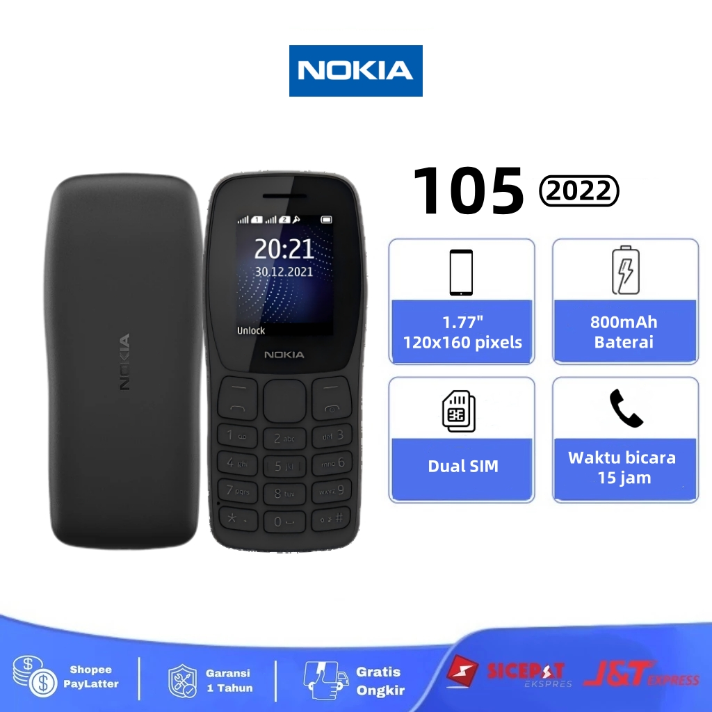 Nokia 105 (2022) HP Murah Cuci Gudang Dual SIM Baterai Awet 1020mAh Layar 1.77" Handphone