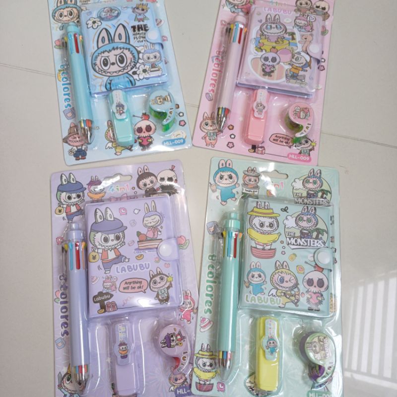 

Stationery set atk 4in1 note pulpen 10 warna stabillo tape LABUBU 009