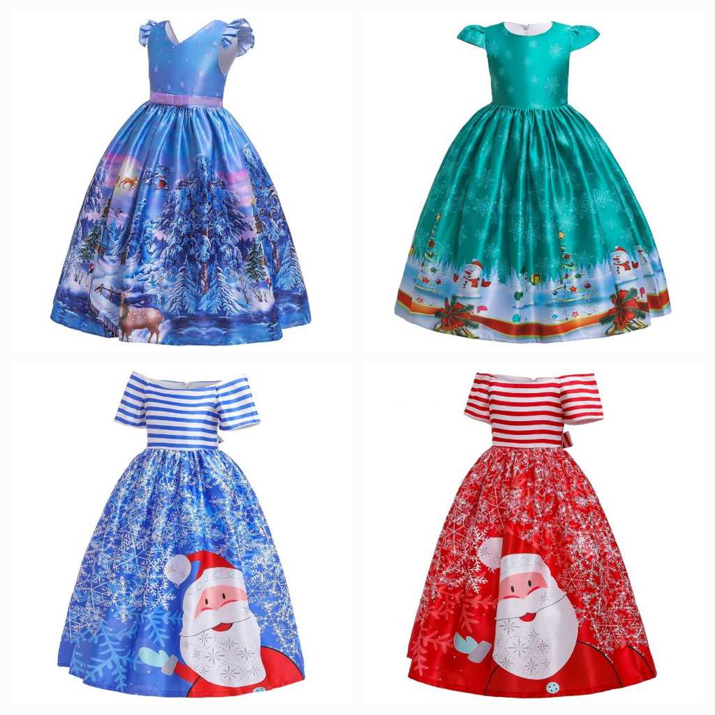 Gaun Dress Sabrina Natal Christmas Anak Remaja Perempuan Impor Merah Putih Garis Garis