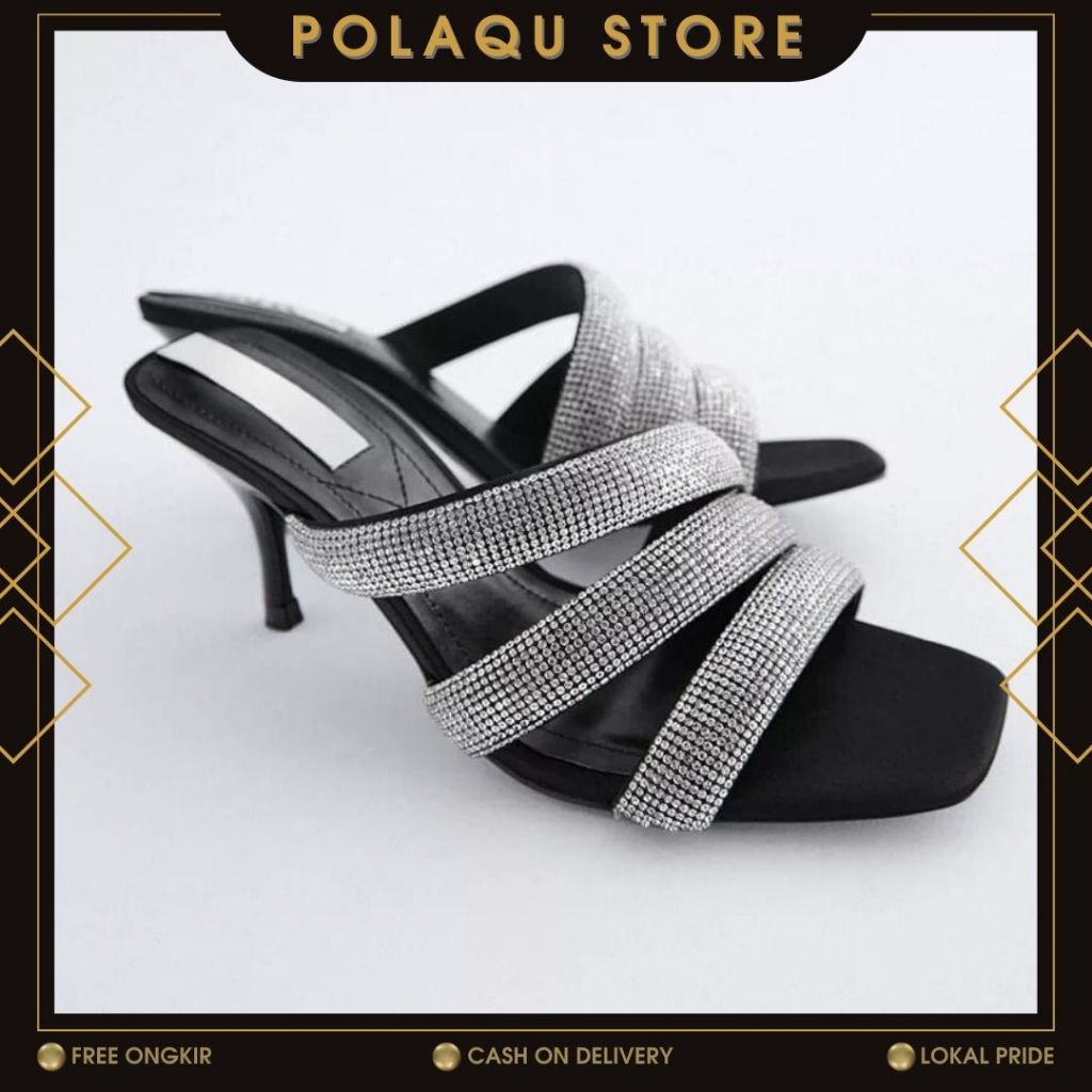 POLAQU STORE - Sendal Heels 7cm Variasi Triple Tali Payet AH 011