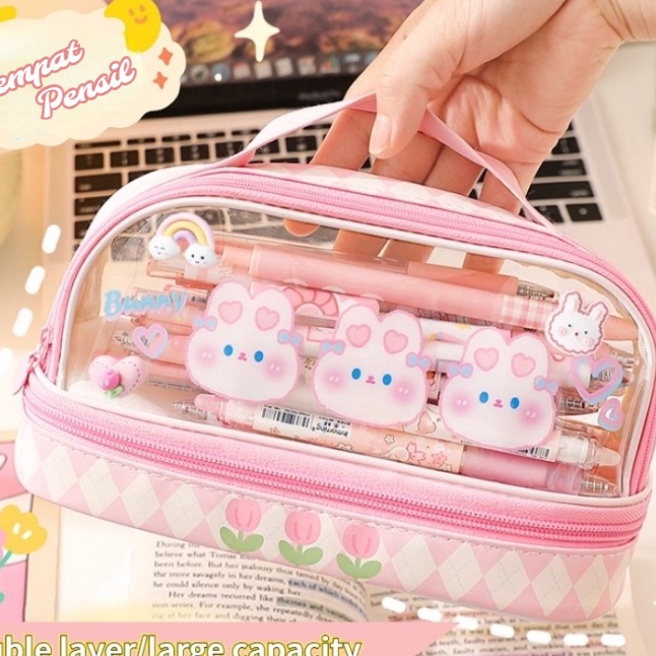 

KF7 Tempat Pensil Transparan PVC Pencil Case Tas Pensil Murid LucuKotak Pensil Anak Esthetis