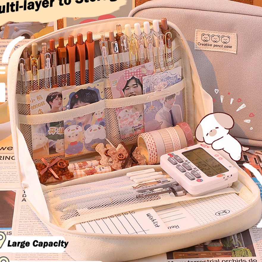 

Gila 8Layer Large Capacity Pencil Case Kawaii Canvas Pencil Box Pen Pouch Organizer for Girls Back to School Stationery Supplies