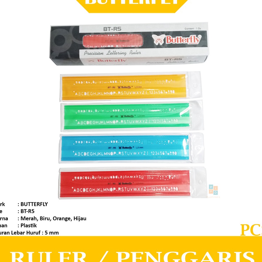 

Terbatas BUTTERFLY Penggaris Sablon Mal Huruf 5mm BTR5 Pcs