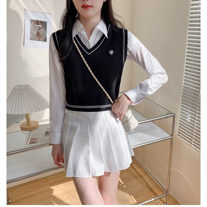 Korean High School Vest Knit Rompi Rajut Wanita Import