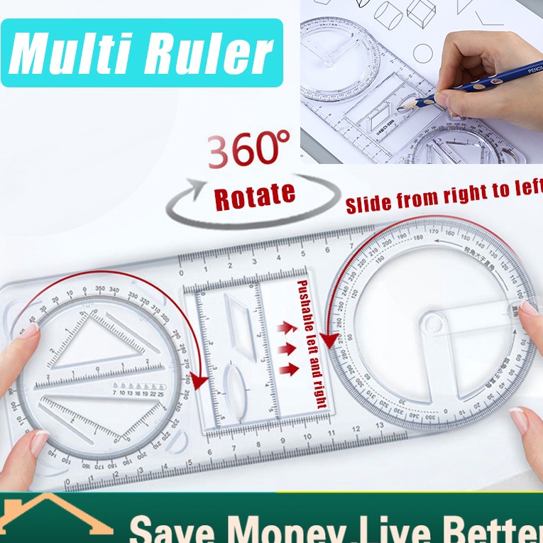 

Langka Rotary Geometric Drawing Ruler Penggaris Multifungsi Geometri bisa diputar Hadiah Kreatif Drawing Ruler Alat Tulis Sekolah Kantor Perlengkapan Belajar Alat Ukur Multifunctional Drawing Ruler