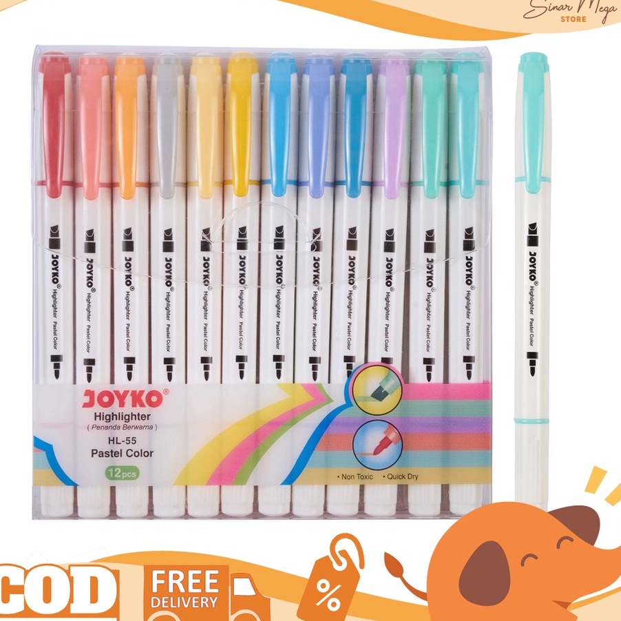 

berkualitas Joyko Hhlhter HL55 1 Set Isi 12Pcs Dual Tip Penanda 12 Warna Pastel Color Lucu Unik