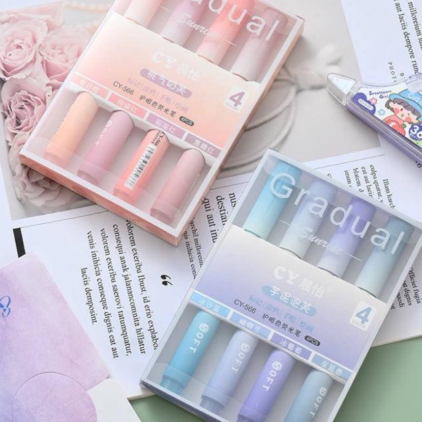 

Wah KAWA 4PcsSet Pena Stabilo Kawaii Permen Warna Pastel Hhlhter Lucu Aesthetic Estetik