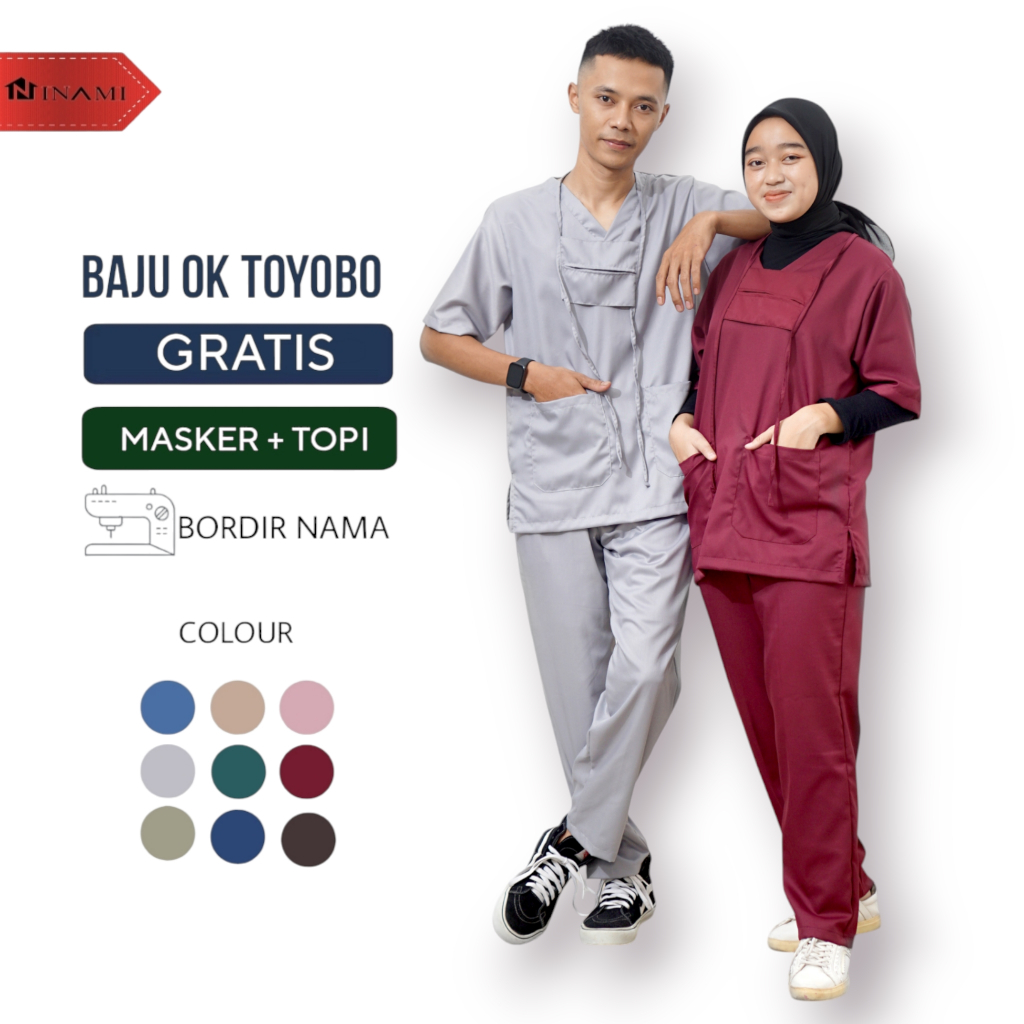 (FREE BORDIR NAMA) Baju OK Lengan Pendek / Perawat / Baju Dokter / Scrub Medis / Seragam OKA