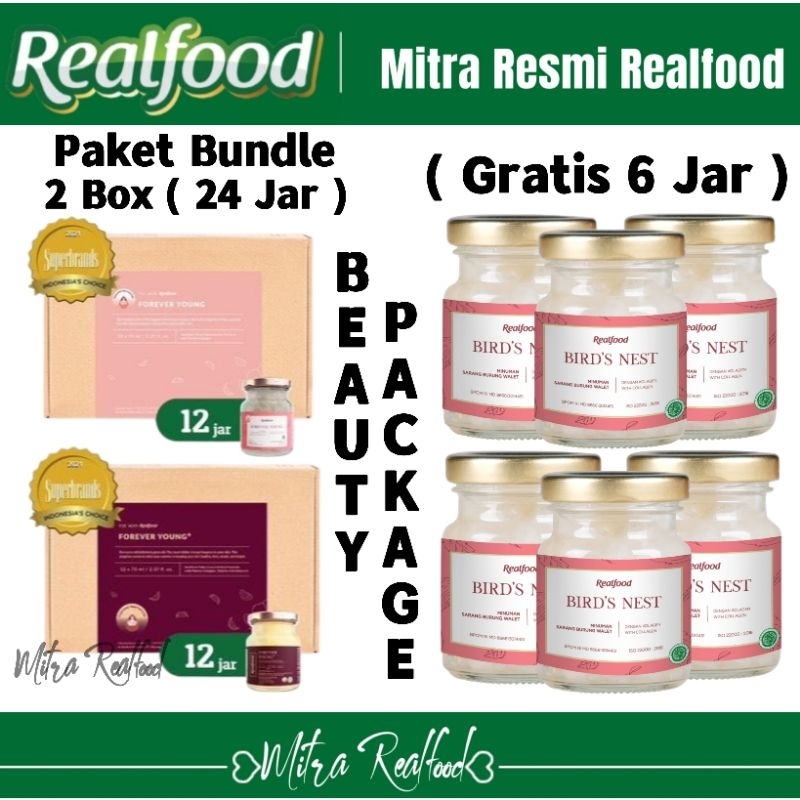 

Realfood Beauty Package ( 24 Jar ) Bonus 6 Jar ( Minuman Sarang Burung Walet )