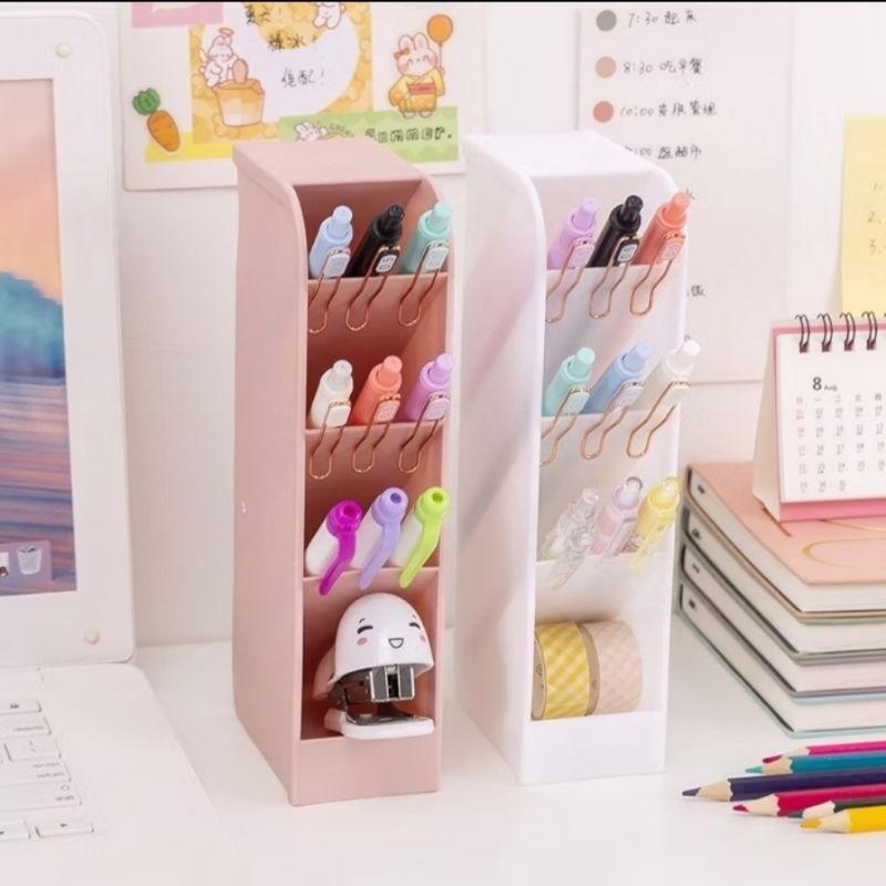

✨ KIEN ❤ Rak Mini Kotak Pensil Miring Rak Organizer 4 Layar Perlengkapan Sekolah dan Kantor